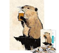 Puzzle de 1000 pièces pour Adultes Castor Buvant de la bière estampe Sumi-e idéal pour Un Jeu éducatif Stimulant Une véritable œuvre d'art Un Cadeau Parfait pour Les Amateurs de Jeux (50x75cm)