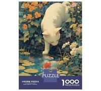 Puzzle De 1000 Pièces pour Adultes Cat by The Koi Fish Pond Puzzles pour Adolescents Jeu De Réflexion Améliore La Mémoire Défi Éducatif 70x50cm/1000pcs