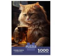 Puzzle De 1000 Pièces pour Adultes Cat Drinking Beer Puzzle Anti-Stress, Difficile, Cadeau Unique pour Un Anniversaire Ou Noël 70x50cm/1000pcs