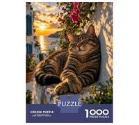 Puzzle De 1000 Pièces pour Adultes Cat Sleeping at Sunset by The Sea Puzzle Adulte, Jeu De Réflexion, Cadeau d'anniversaire, Difficile À Compléter 70x50cm/1000pcs