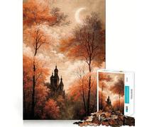Puzzle de 1000 pièces pour Adultes Cathédrale d'automne sous Un Croissant de Lune Décoration découpée avec précision Jeu de réflexion Idéal pour se divertir Pendant Les Loisirs Cadeau d'anniversaire
