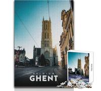 Puzzle de 1000 pièces pour Adultes - Cathédrale de Gand, Belgique - Jeu Stimulant - Cadeau d'anniversaire - Dimensions 50x75cm