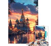 Puzzle de 1000 pièces pour Adultes Cathédrale Saint-Basile au Coucher du Soleil Difficile et Stimulant Une œuvre d'art Jeu éducatif Convient aux Personnes de 14 Ans et Plus (38x26cm)