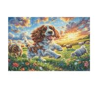 Puzzle De 1000 Pièces pour Adultes Cavalier King Charles Spaniel Champ de Fleurs 75x50cm Puzzle Anti-Stress pour Employés De Bureau Idéal pour Détente Après Le Travail Hobby Cadeau