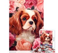 Puzzle de 1000 pièces pour Adultes Cavalier King Charles Spaniel dans Les Roses Jeu Anti-Stress Idée Cadeau pour Un Père Noël Secret Jeu éducatif Chaque pièce est Unique Dimensions 38x52cm