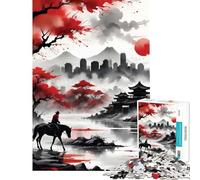 Puzzle de 1000 pièces pour Adultes Cavalier Solitaire dans Un Ciel Rouge Jeu éducatif et ludique Idée Cadeau d'anniversaire Dimensions 38x26cm