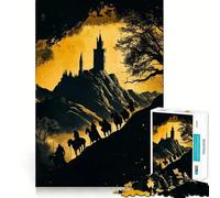 Puzzle de 1000 pièces pour Adultes Cavaliers en Silhouette approchant Un château Jeu d'exercice Mental, de détente et de Construction Cadeau saisonnier 50x75cm