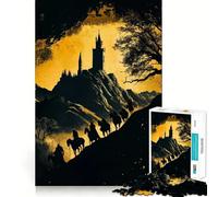 Puzzle de 1000 pièces pour Adultes : Cavaliers en Silhouette approchant Un château Stimule la mémoire, soulage Le Stress, Bords Lisses, 38x52cm