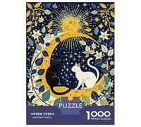 Puzzle De 1000 Pièces pour Adultes Celestial Cats on Crescent Moon Puzzles pour Adultes Vacances À La Maison Tue-t-il Le Temps Chaque Pièce Est Unique - Un pour Les Joueurs 70x50cm/1000pc