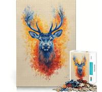 Puzzle de 1000 pièces pour Adultes Cerf Bleu Aquarelle Découpe précise Jeu Amusant et logique,Loisirs et Divertissement Illustration de Noël (38x26cm)