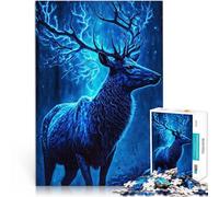 Puzzle de 1000 pièces pour Adultes Cerf Bleu Mystique Jeu Familial Anti-Stress Défi Difficile Décoration Parfaite 38x26cm
