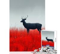 Puzzle de 1000 pièces pour Adultes Cerf dans Un Champ Rouge Décoration Murale Idée Cadeau Jeu de détente Renforcement de l'amour au Sein du Couple Dimensions 38x26cm