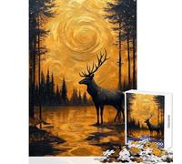 Puzzle de 1000 pièces pour Adultes Cerf doré dans Un Paysage forestier Jeu Manuel Améliore la mémoire Jouet Anti-Stress Collection d'artistes Beaux-Arts (50x75cm)
