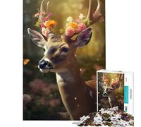 Puzzle de 1000 pièces pour Adultes Cerf Mignon et Fleurs Jeu Impossible Jeu éducatif Idée Cadeau Apprentissage et éducation (Dimensions 75x50cm)