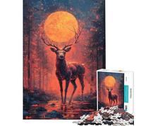 Puzzle de 1000 pièces pour Adultes Cerf sous la Lune de Sang Jeu Amusant d'analyse et de logique Difficile et Stimulant (38x52cm)