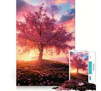 Puzzle de 1000 pièces pour Adultes Cerisier en Fleurs au Coucher du Soleil Découpe précise Jeu de réflexion Amusant pour Passer Le Temps Décoration de Noël (38x26cm)
