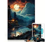 Puzzle de 1000 pièces pour Adultes Chalet au Bord du lac Jeu de logique et d'assemblage précis Jeu Gratuit Cadeau d'anniversaire (38x26cm)