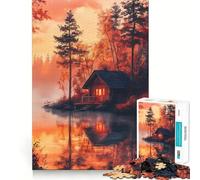 Puzzle de 1000 pièces pour Adultes Chalet au Bord du lac Jeu de réflexion aux pièces nettes et précises Moment de détente et de Divertissement Scène de Noël (38x26cm)