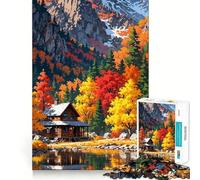 Puzzle de 1000 pièces pour Adultes Chalet d'automne au Bord du lac Décoration soignée Jeu Amusant et Relaxant pour Un Anniversaire ou Un Loisir (38x52cm)