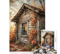 Puzzle de 1000 pièces pour Adultes Chalet d'automne avec vignes et Feuilles Jeu éducatif et Amusant pour Toute la Famille Décoration Murale Renforce l'amour Entre Les Couples (38x52cm)