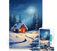 Puzzle de 1000 pièces pour Adultes Chalet d'hiver la Nuit Décoration soignée Jeu d'exercice Mental Temps Libre et Amusant Cadeau de Noël idéal (38x52cm)