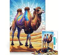 Puzzle de 1000 pièces pour Adultes Chameau dans Un Paysage désertique Vitrail Jeu d'exercice Mental Atelier de Construction pour Les vœux du Père Noël 50x75cm