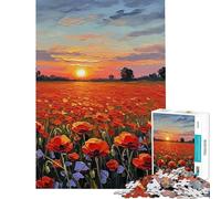 Puzzle de 1000 pièces pour Adultes Champ de Coquelicots au Coucher du Soleil Puzzle de Peinture pour Adultes Jeu Amusant Niveau de difficulté Difficile Cadeau Unique pour Un Anniversaire ou Autre