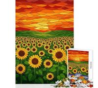 Puzzle de 1000 pièces pour Adultes Champ de tournesols en vitrail au Coucher du Soleil Jeu Pratique pour améliorer la mémoire Décoration Murale Cadeau de Noël ou d'anniversaire (38x52cm)