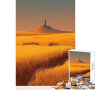 Puzzle de 1000 pièces pour Adultes Champ doré avec Tour au Loin Jeu de Construction Idée Cadeau Jeu de détente Renforce l'amour au Sein du Couple Dimensions 50x75cm