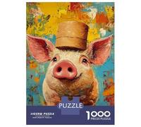 Puzzle De 1000 Pièces pour Adultes Charming Pig in Hat Puzzle Anti-Stress - Cadeau pour Femmes - Idée Cadeau Unique pour Un Anniversaire Ou Noël 38x26cm/1000pcs