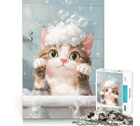 Puzzle de 1000 pièces pour Adultes Chat à l'heure du Bain Jeu de logique et d'ajustement Parfait Idée Cadeau d'anniversaire Amusante (38x52cm)