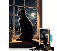Puzzle de 1000 pièces pour Adultes Chat Assis à la fenêtre Découpe Nette Jeu de Loisirs créatifs Amusant et résolvant Décoration de Noël (38x26cm)