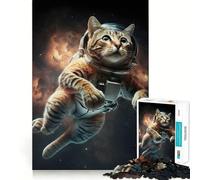 Puzzle de 1000 pièces pour Adultes Chat Astronaute dans l'espace Ajustement Parfait Défi cérébral Artistique Jeu Amusant et Relaxant Cadeau d'anniversaire pour l'esprit (38x26cm)