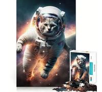 Puzzle de 1000 pièces pour Adultes Chat Astronaute dans l'espace,découpe Premium,Jeu Intelligent,activité ludique et apaisante,Jeu Artistique pour Un Anniversaire (38x26cm)
