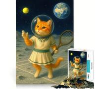 Puzzle de 1000 pièces pour Adultes Chat Astronaute Jouant au Tennis sur la Lune Ajustement Parfait Défi intellectuel Artistique Jeu Amusant et réparateur Cadeau d'anniversaire idéal (38x52cm)