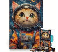 Puzzle de 1000 pièces pour Adultes Chat Astronaute Peinture Découpe serrée Jeu de réflexion Amusant et Stimulant Activité de Loisirs et d'anniversaire (38x26cm)
