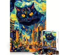 Puzzle de 1000 pièces pour Adultes Chat au-Dessus de la Ville (38x26cm) Idée Cadeau créative et Amusante