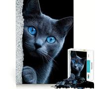 Puzzle de 1000 pièces pour Adultes Chat aux Yeux Bleus Qui Jette Un Coup d'œil Illustration Finement découpée,Jeu de Concentration,Jeu Calme,activité d'anniversaire (38x52cm)