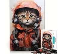 Puzzle de 1000 pièces pour Adultes,Chat aviateur Orange,découpe précise,Jeu de réflexion Amusant,Loisir,activité d'anniversaire (38x26cm)