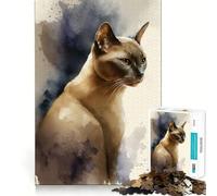 Puzzle de 1000 pièces pour Adultes Chat Birman Aquarelle Jeu de logique à pièces ajustées Idée Cadeau Amusante pour Un Anniversaire (50x75cm)