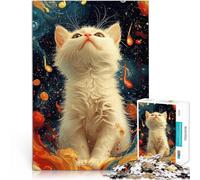 Puzzle de 1000 pièces pour Adultes Chat Blanc dans l'art Abstrait Jouets à Faire soi-même Cadeau pour Les Anniversaires 52x38cm