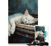 Puzzle de 1000 pièces pour Adultes : Chat Blanc Dormant sur Un Piano Jeu de réflexion Stimulant,découpe Nette,alignement Parfait,activité Amusante en Famille Le Soir (38x52cm)