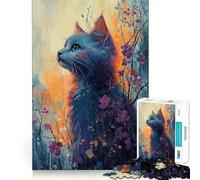Puzzle de 1000 pièces pour Adultes,Chat Bleu dans Les Fleurs,Jeu de réflexion, pour se détendre,Cadeau Amusant pour Un Anniversaire (38x52cm)