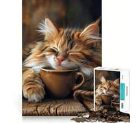 Puzzle de 1000 pièces pour Adultes Chat Calico,Café du Matin,Bordure Fine,Jeu cognitif,Jouet Relaxant,Décoration Murale de Noël (38x52cm)