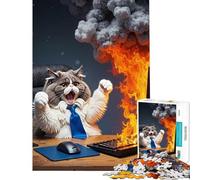 Puzzle de 1000 pièces pour Adultes Chat célébrant Un Incendie d'ordinateur Portable Jeu éducatif et Stimulant Cadeau d'anniversaire pour Toute la Famille (Dimensions 38x26cm)