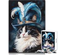 Puzzle de 1000 pièces pour Adultes, Chat chapeauté à Plumes, idéal pour des Moments de détente Découpe de Haute précision Dimensions:38x52cm