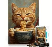 Puzzle de 1000 pièces pour Adultes Chat Charmant avec des Nouilles Jeu de Loisirs créatifs Découpe précise Résolution de problèmes Amusant Jeu de détente Décoration de Noël (38x26cm)