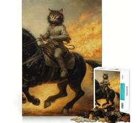 Puzzle de 1000 pièces pour Adultes Chat chevauchant Un Cheval de Guerre Découpe soignée Décoration Jeu de réflexion et d'entraînement Jeu de Loisirs Cadeau Festif (38x26cm)