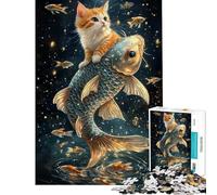 Puzzle de 1000 pièces pour Adultes Chat chevauchant Un Poisson géant Stimule Le Cerveau et réduit Le Stress Jeu Familial à partir de 14 Ans 50x75cm