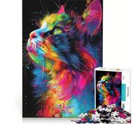 Puzzle de 1000 pièces pour Adultes Chat coloré Pop Art Jeu de réflexion Stimulant Renforce l'amour au Sein du Couple 38x52cm